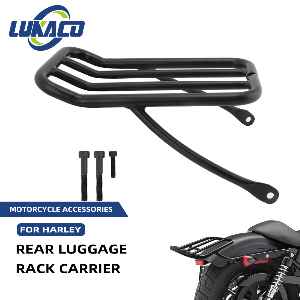 Motorcycle Gear Rack - สีดำที่วางพนักพิงหลังเบาะเหล็กรถจักรยานยนต์ชั้นวางสัมภาระด้านหลังสำหรับ Harley Sportster XL 883 1200