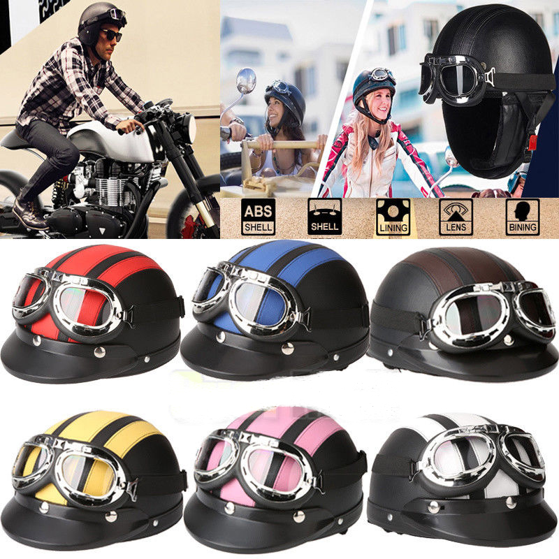 Motorcycle Gear Vintage - หมวกกันน็อคสำหรับผู้ใหญ่ Harley สไตล์เรโทรครึ่งใบ สำหรับรถมอเตอร์ไซค์และสกู๊ตเตอร์ ใช้ได้ทุกฤดู แบบวินเทจ