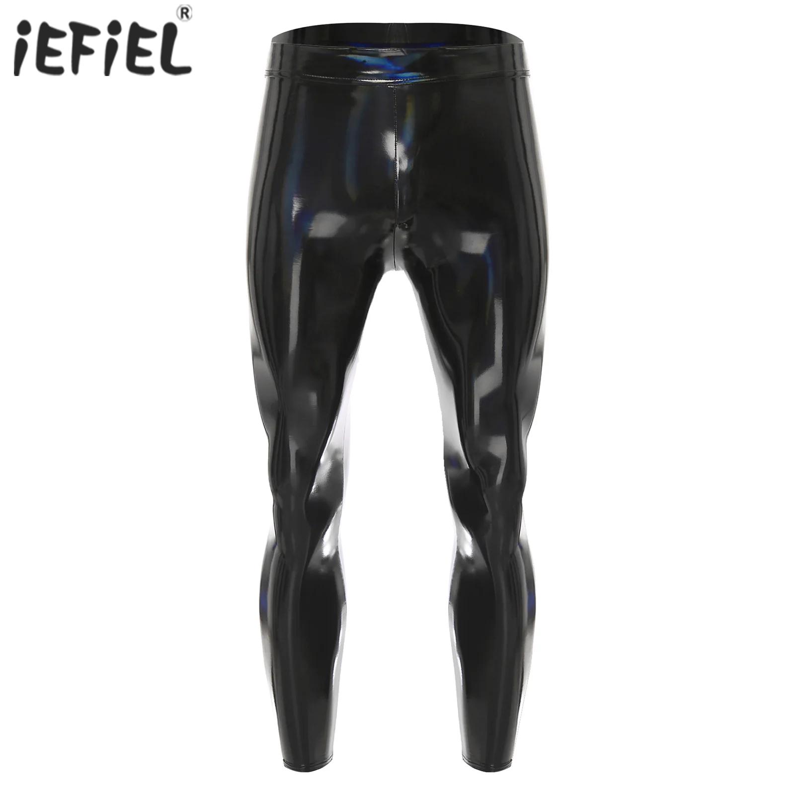 Motorcycle Gear Mens - Mens Black Disco Tights กางเกงกางเกงขายาวกางเกงน้ํามันเงายืด PU