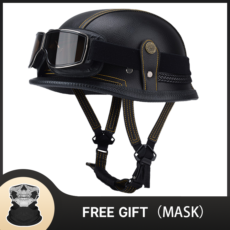 Motorcycle Gear Vintage - เยอรมันครึ่งหมวกกันน็อควินเทจคลาสสิกเปิดหน้าหมวกกันน็อครถจักรยานยนต์สไตล์ย้อนยุคสําหรับ Cruiser Chopper DOT Certified น้ําหนักเบาทนทาน