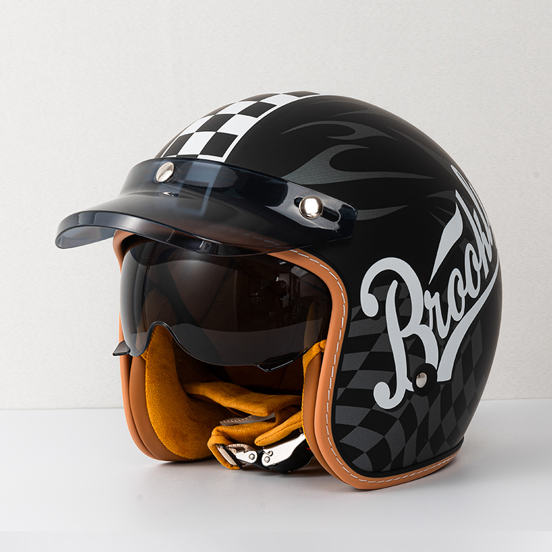 Motorcycle Gear Vintage - หมวกกันน็อคสไตล์ญี่ปุ่นเกาหลีสำหรับผู้หญิงผู้ชายแบบเปิดขนาดเล็ก ป้องกันได้ดี มาตรฐาน DOT ปลอดภัย วินเทจ