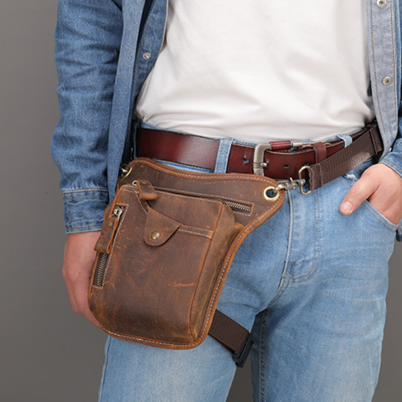Motorcycle Gear Vintage - Vintage Pu หนังเอว Pack กระเป๋าขาผู้ชายผู้หญิงกันน้ํารถจักรยานยนต์สะโพกเข็มขัดต้นขากระเป๋าจักรยานกลางแจ้งโทรศัพท์ Cross
